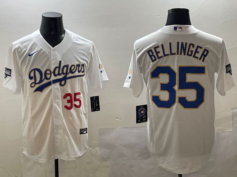 Men Los Angeles Dodgers #35 Bellinger White Gold Game 2025 Nike MLB Jersey style 11->los angeles dodgers->MLB Jersey